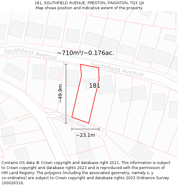 181, SOUTHFIELD AVENUE, PRESTON, PAIGNTON, TQ3 1JX: Plot and title map
