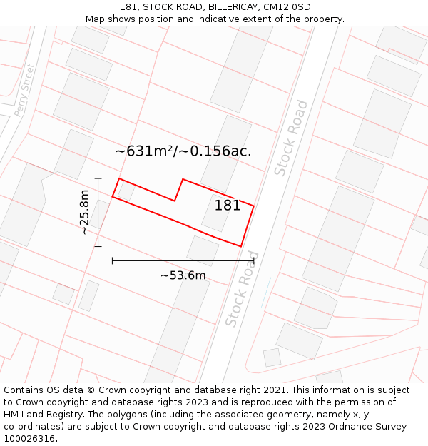 181, STOCK ROAD, BILLERICAY, CM12 0SD: Plot and title map