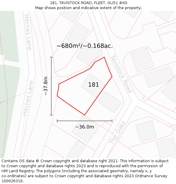 181, TAVISTOCK ROAD, FLEET, GU51 4HG: Plot and title map