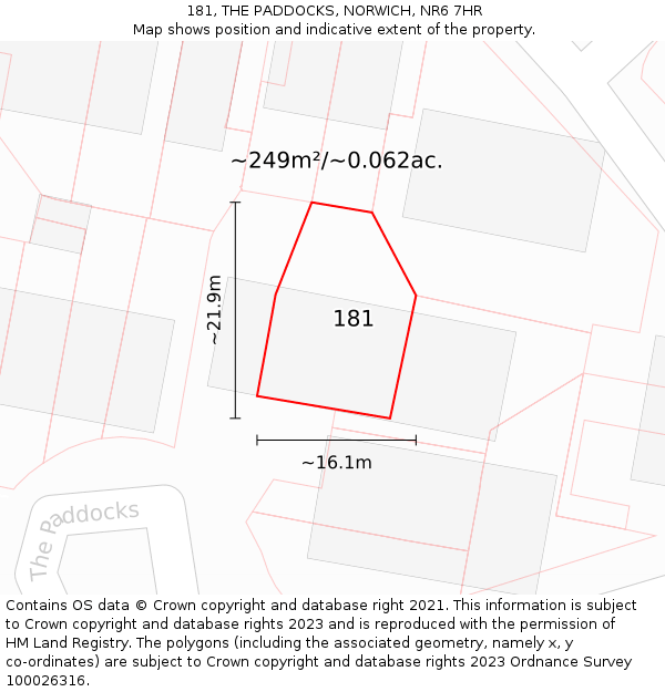 181, THE PADDOCKS, NORWICH, NR6 7HR: Plot and title map