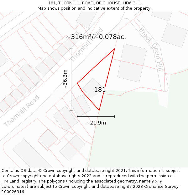 181, THORNHILL ROAD, BRIGHOUSE, HD6 3HL: Plot and title map