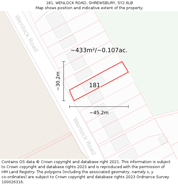 181, WENLOCK ROAD, SHREWSBURY, SY2 6LB: Plot and title map