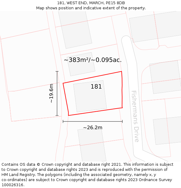 181, WEST END, MARCH, PE15 8DB: Plot and title map