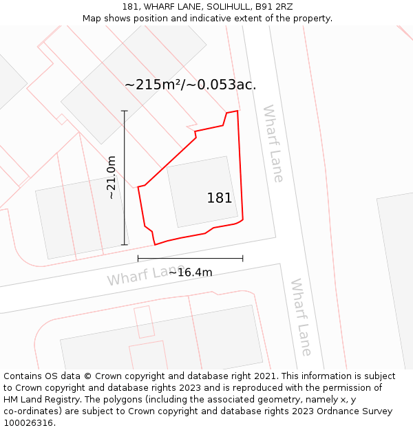 181, WHARF LANE, SOLIHULL, B91 2RZ: Plot and title map