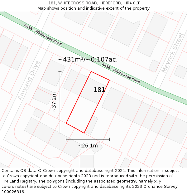 181, WHITECROSS ROAD, HEREFORD, HR4 0LT: Plot and title map