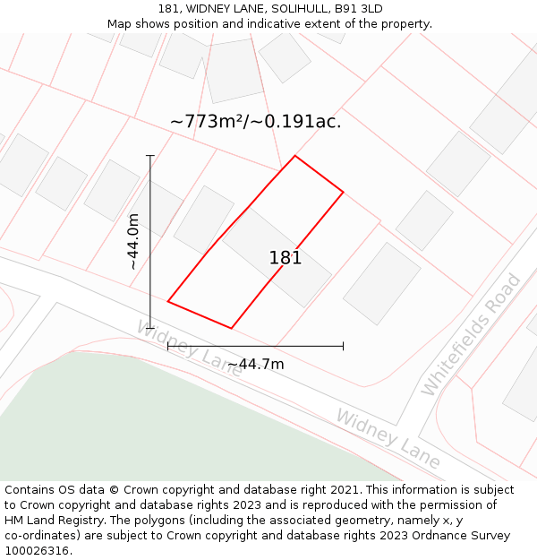 181, WIDNEY LANE, SOLIHULL, B91 3LD: Plot and title map