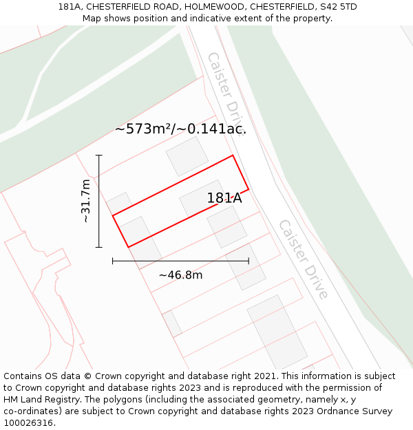 181A, CHESTERFIELD ROAD, HOLMEWOOD, CHESTERFIELD, S42 5TD: Plot and title map