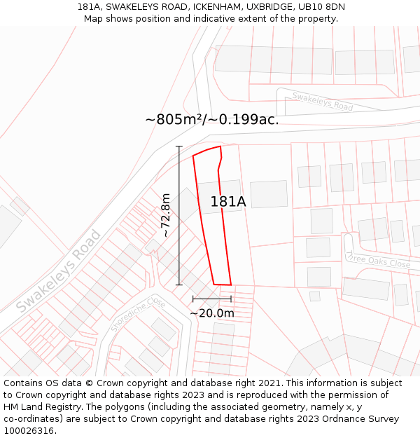 181A, SWAKELEYS ROAD, ICKENHAM, UXBRIDGE, UB10 8DN: Plot and title map