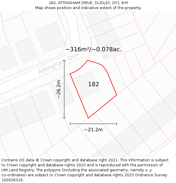 182, ATTINGHAM DRIVE, DUDLEY, DY1 3HY: Plot and title map