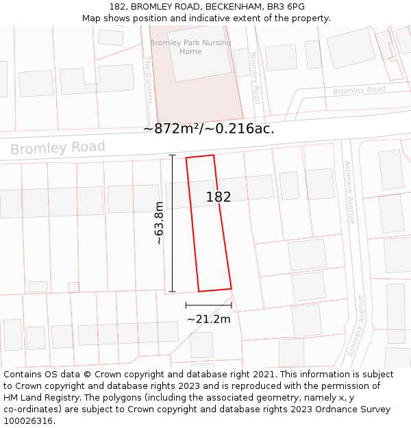 182, BROMLEY ROAD, BECKENHAM, BR3 6PG: Plot and title map
