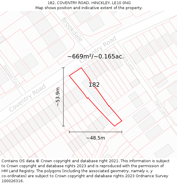 182, COVENTRY ROAD, HINCKLEY, LE10 0NG: Plot and title map
