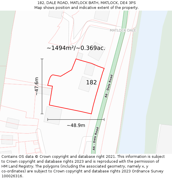 182, DALE ROAD, MATLOCK BATH, MATLOCK, DE4 3PS: Plot and title map