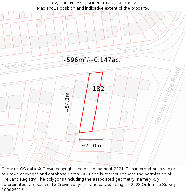 182, GREEN LANE, SHEPPERTON, TW17 8DZ: Plot and title map