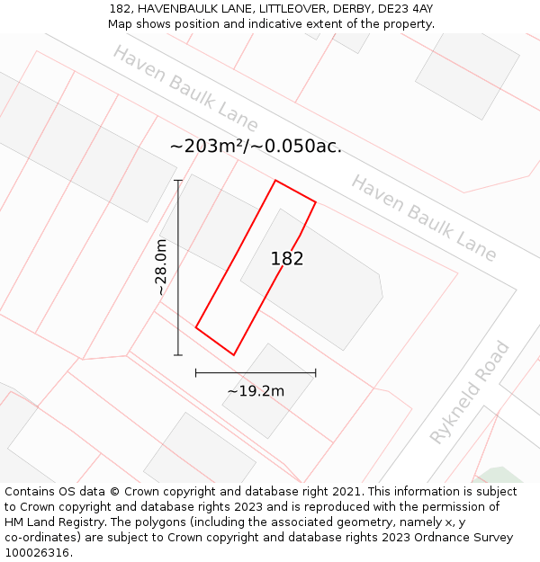 182, HAVENBAULK LANE, LITTLEOVER, DERBY, DE23 4AY: Plot and title map