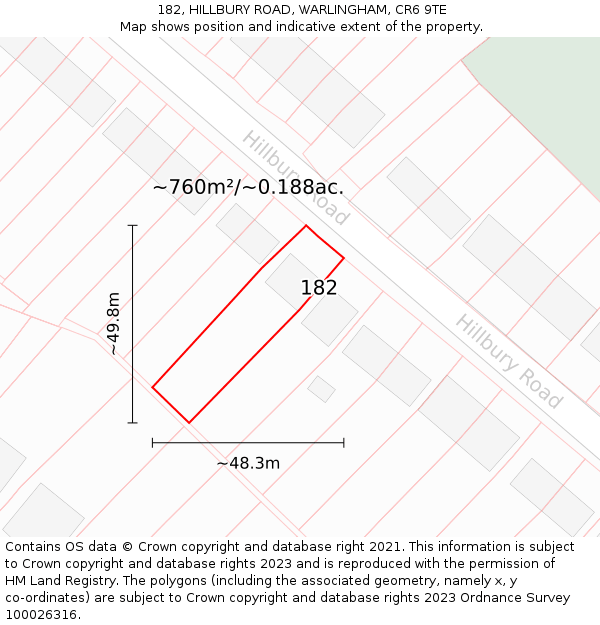 182, HILLBURY ROAD, WARLINGHAM, CR6 9TE: Plot and title map