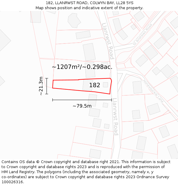 182, LLANRWST ROAD, COLWYN BAY, LL28 5YS: Plot and title map