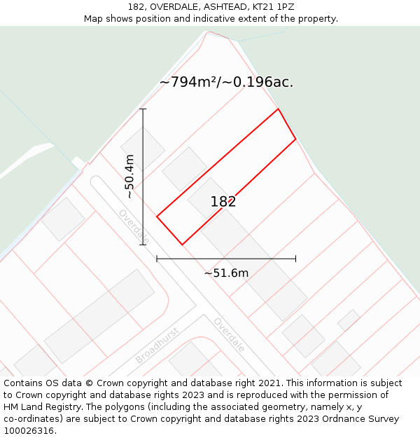 182, OVERDALE, ASHTEAD, KT21 1PZ: Plot and title map