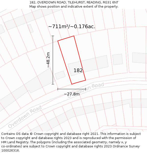 182, OVERDOWN ROAD, TILEHURST, READING, RG31 6NT: Plot and title map
