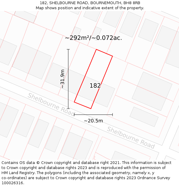 182, SHELBOURNE ROAD, BOURNEMOUTH, BH8 8RB: Plot and title map