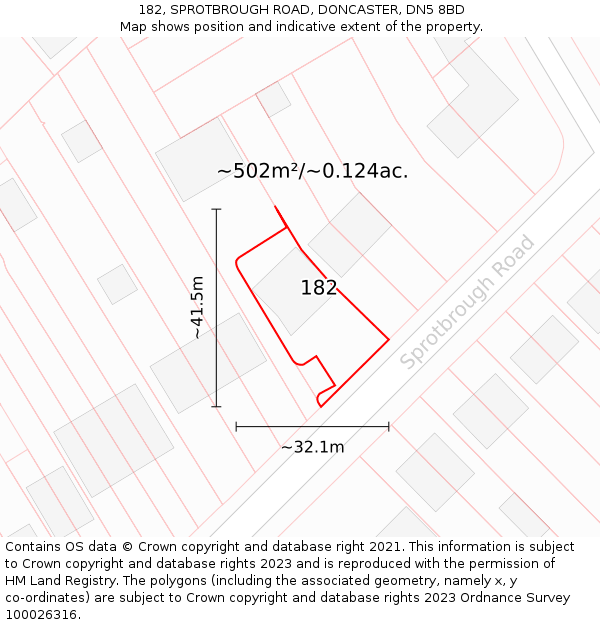 182, SPROTBROUGH ROAD, DONCASTER, DN5 8BD: Plot and title map