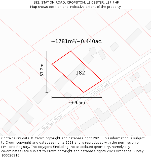 182, STATION ROAD, CROPSTON, LEICESTER, LE7 7HF: Plot and title map