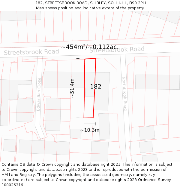 182, STREETSBROOK ROAD, SHIRLEY, SOLIHULL, B90 3PH: Plot and title map
