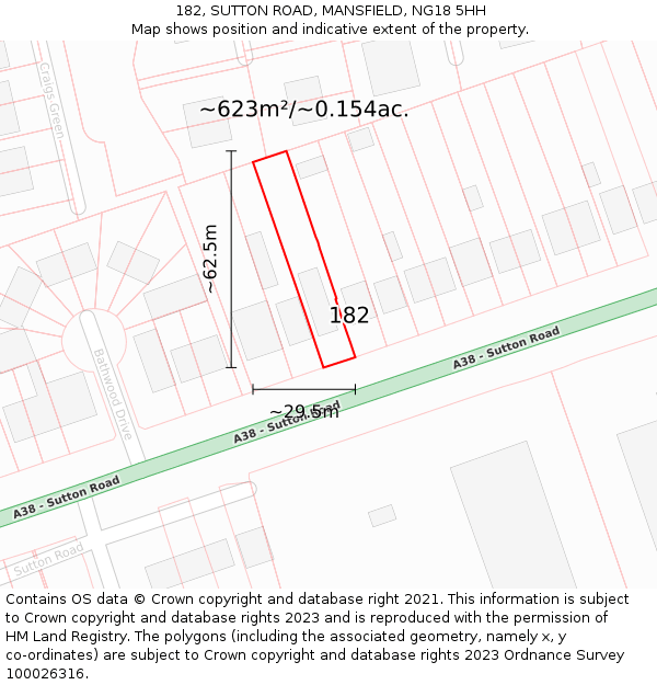 182, SUTTON ROAD, MANSFIELD, NG18 5HH: Plot and title map
