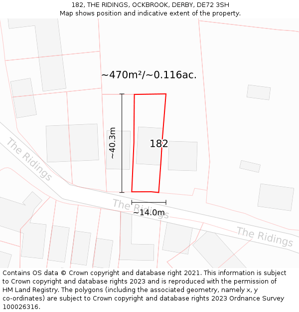 182, THE RIDINGS, OCKBROOK, DERBY, DE72 3SH: Plot and title map