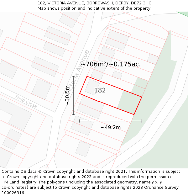 182, VICTORIA AVENUE, BORROWASH, DERBY, DE72 3HG: Plot and title map