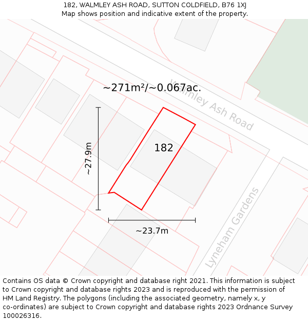 182, WALMLEY ASH ROAD, SUTTON COLDFIELD, B76 1XJ: Plot and title map