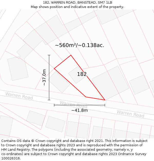 182, WARREN ROAD, BANSTEAD, SM7 1LB: Plot and title map