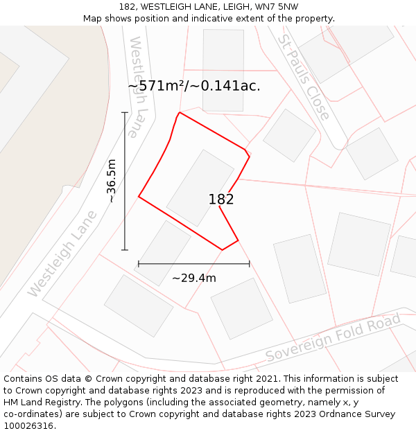 182, WESTLEIGH LANE, LEIGH, WN7 5NW: Plot and title map