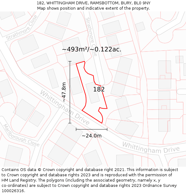 182, WHITTINGHAM DRIVE, RAMSBOTTOM, BURY, BL0 9NY: Plot and title map