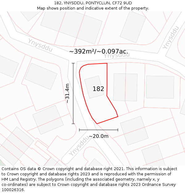 182, YNYSDDU, PONTYCLUN, CF72 9UD: Plot and title map