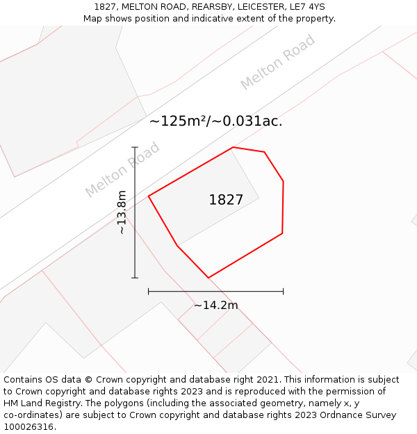 1827, MELTON ROAD, REARSBY, LEICESTER, LE7 4YS: Plot and title map