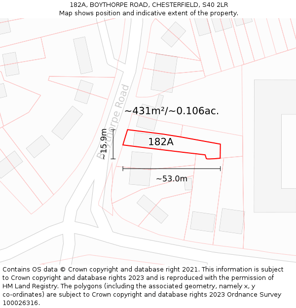 182A, BOYTHORPE ROAD, CHESTERFIELD, S40 2LR: Plot and title map