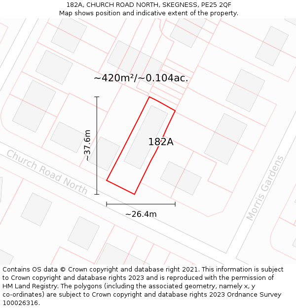 182A, CHURCH ROAD NORTH, SKEGNESS, PE25 2QF: Plot and title map