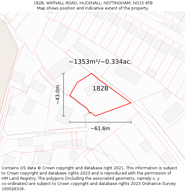 182B, WATNALL ROAD, HUCKNALL, NOTTINGHAM, NG15 6FB: Plot and title map
