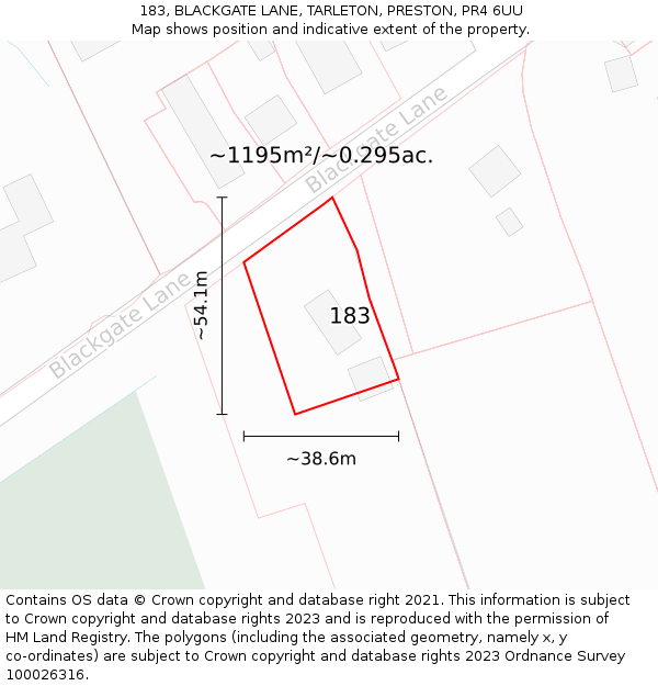 183, BLACKGATE LANE, TARLETON, PRESTON, PR4 6UU: Plot and title map