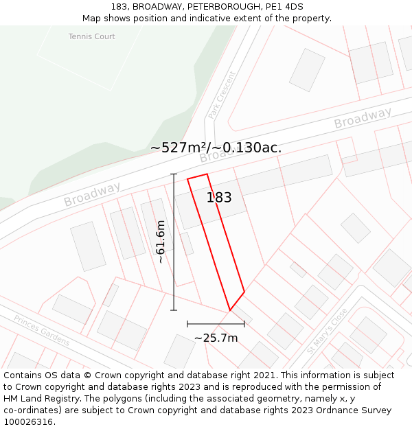 183, BROADWAY, PETERBOROUGH, PE1 4DS: Plot and title map