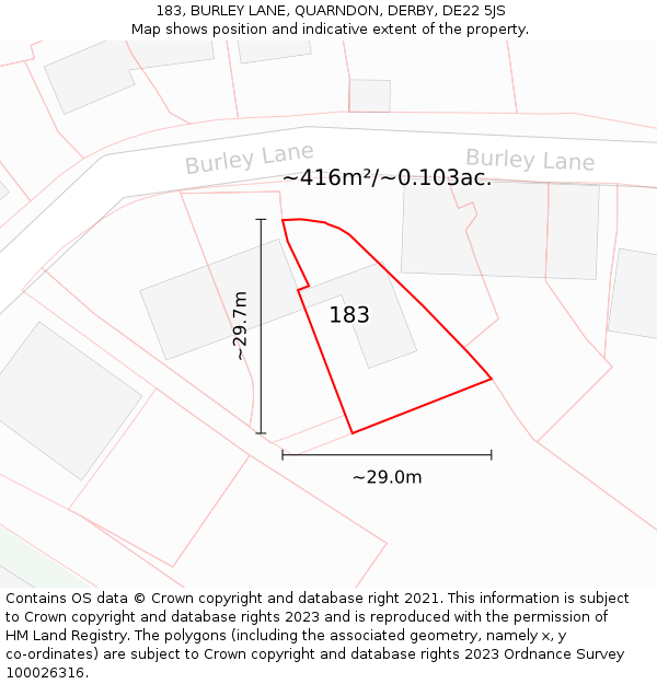 183, BURLEY LANE, QUARNDON, DERBY, DE22 5JS: Plot and title map