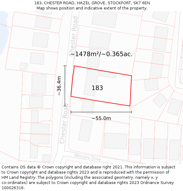 183, CHESTER ROAD, HAZEL GROVE, STOCKPORT, SK7 6EN: Plot and title map