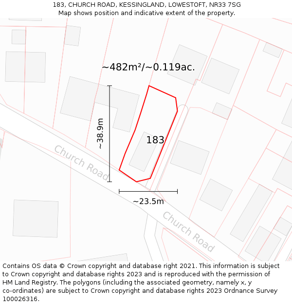 183, CHURCH ROAD, KESSINGLAND, LOWESTOFT, NR33 7SG: Plot and title map