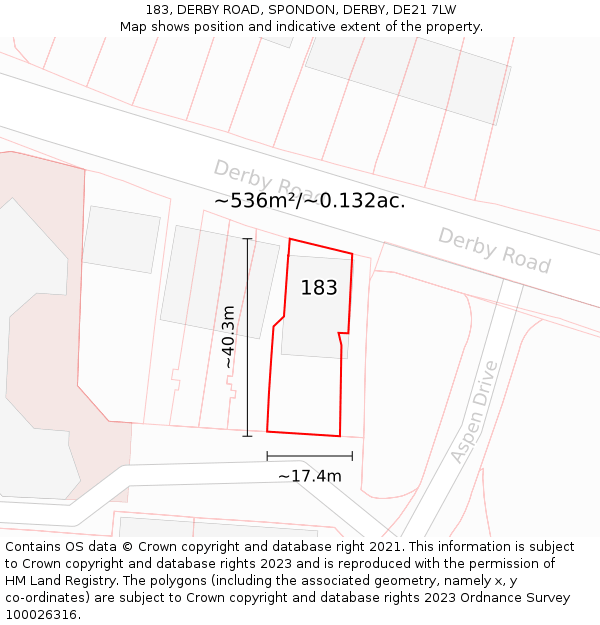 183, DERBY ROAD, SPONDON, DERBY, DE21 7LW: Plot and title map