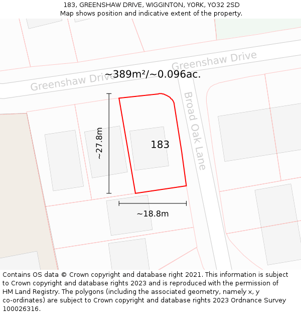 183, GREENSHAW DRIVE, WIGGINTON, YORK, YO32 2SD: Plot and title map