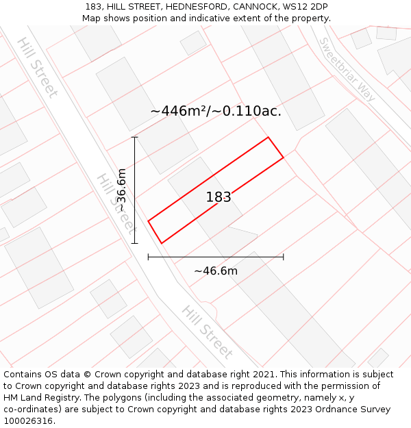 183, HILL STREET, HEDNESFORD, CANNOCK, WS12 2DP: Plot and title map