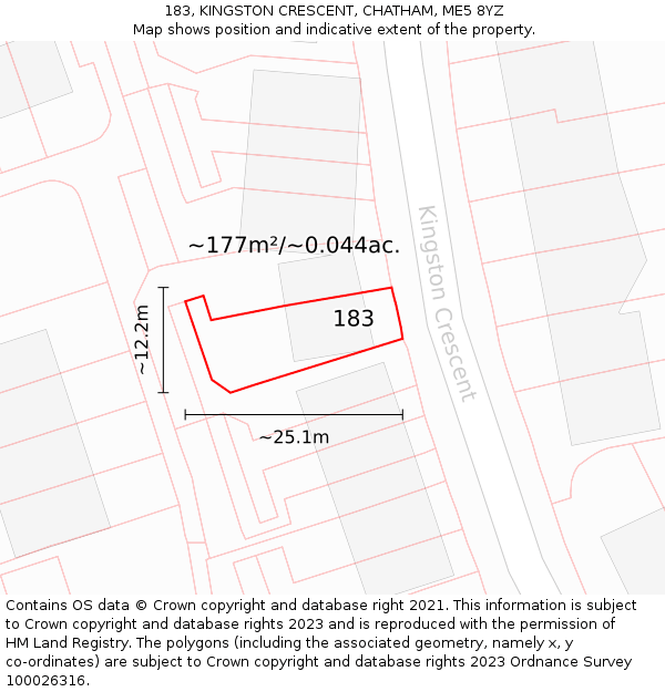 183, KINGSTON CRESCENT, CHATHAM, ME5 8YZ: Plot and title map