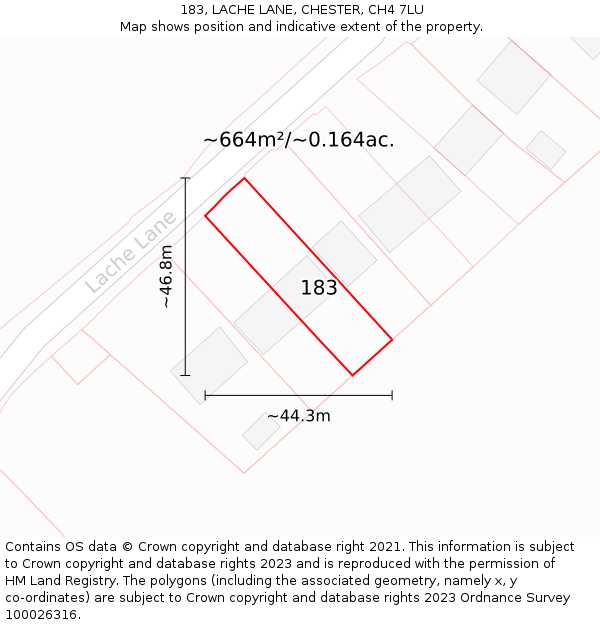 183, LACHE LANE, CHESTER, CH4 7LU: Plot and title map