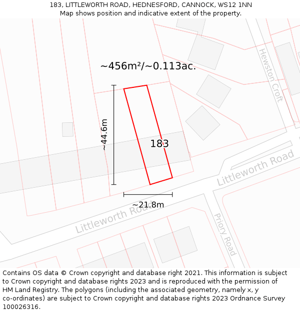 183, LITTLEWORTH ROAD, HEDNESFORD, CANNOCK, WS12 1NN: Plot and title map