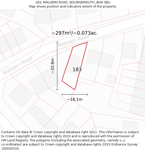 183, MALVERN ROAD, BOURNEMOUTH, BH9 3BU: Plot and title map